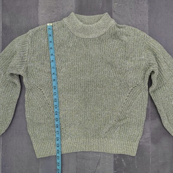 H&M sage green mock neck sweater with metallic thread - S - Picture 3 of 8